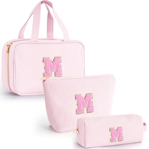 Fystdtote Gifts for Grandkids - Teen Girls Mom Gifts Initial Toiletry Makeup Bag Birthday Gift Travel Cosmetic Bags Travel Essentials - Pink M - Image 1
