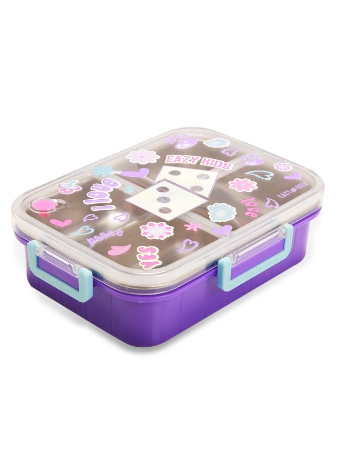 Eazy Kids Eazy Kids 3 Compartment Stainless Steel bento Lunch Box, 800ml - Floral Purple  - Image 1