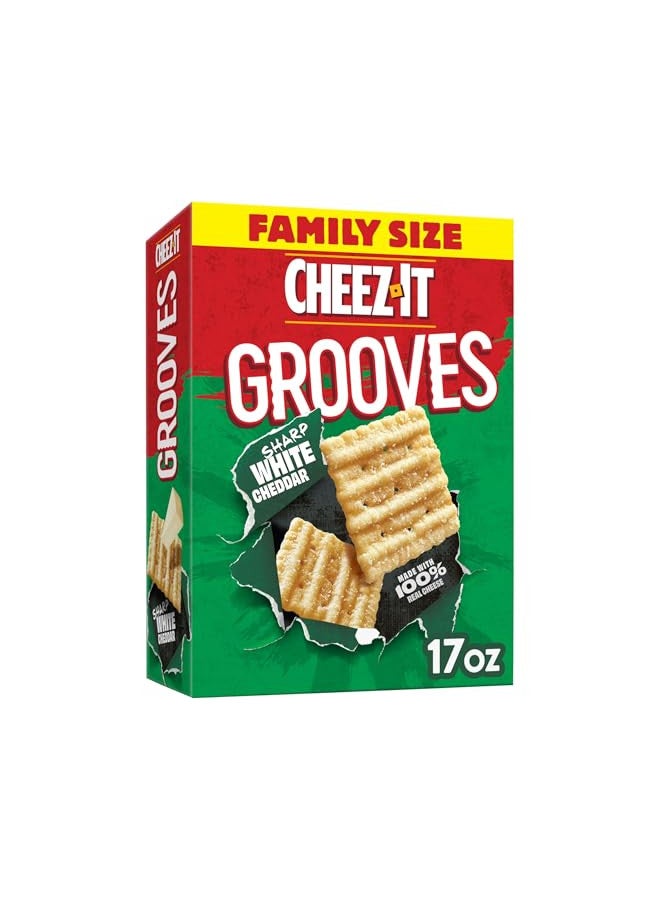 Cheez-It Cheez-It Grooves Crunchy Cheese Crackers, Snack Crackers, Lunch Snacks, Family Size, Sharp White Cheddar, 17oz Box (1 Box)  - Image 1