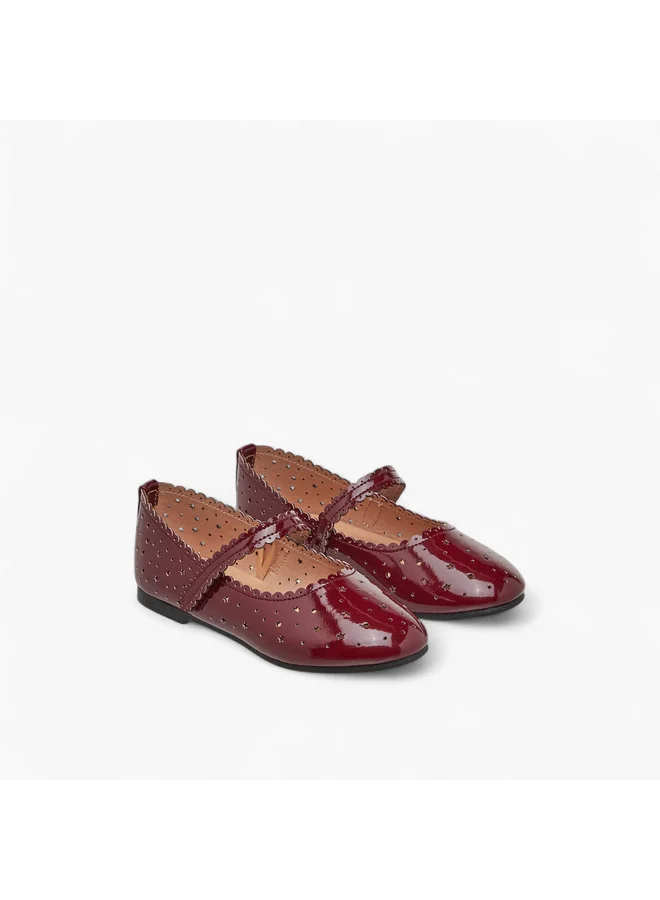 جونيورز Girls Cut-Out Detail Ballerina Shoes with Hook and Loop Closure