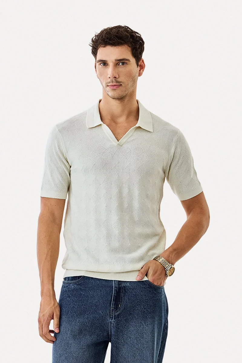 SNITCH Textured Knit 100% Cotton Polo T-Shirt