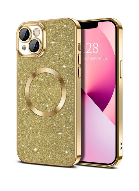 iPhone 13 Case Glitter, Clear Magnetic Phone Cases with Camera Lens Protector [Compatible with MagSafe] Bling Sparkle Plating Soft TPU Shockproof Protective Cover for Women Girls