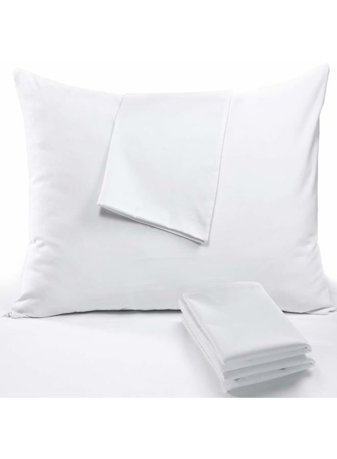 Niagara Sleep Solution Pillow Protectors Standard Lab Certified Ultra Fresh 4 Pack 20x26 inches 100% Cotton White Non Crinkle Quiet Breathable Zipper Covers Cases Set - Image 1