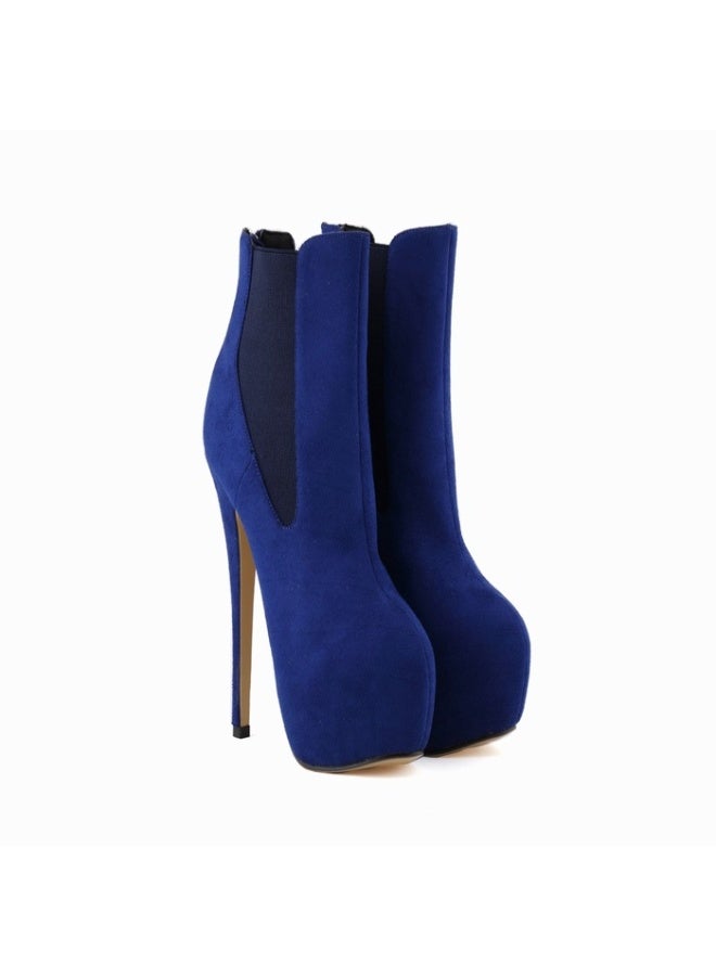 Loquat Waterproof platform ultra-thin heel Martin-style short boots Heel height: 14cm, platform height: 4cm Blue  - Image 2