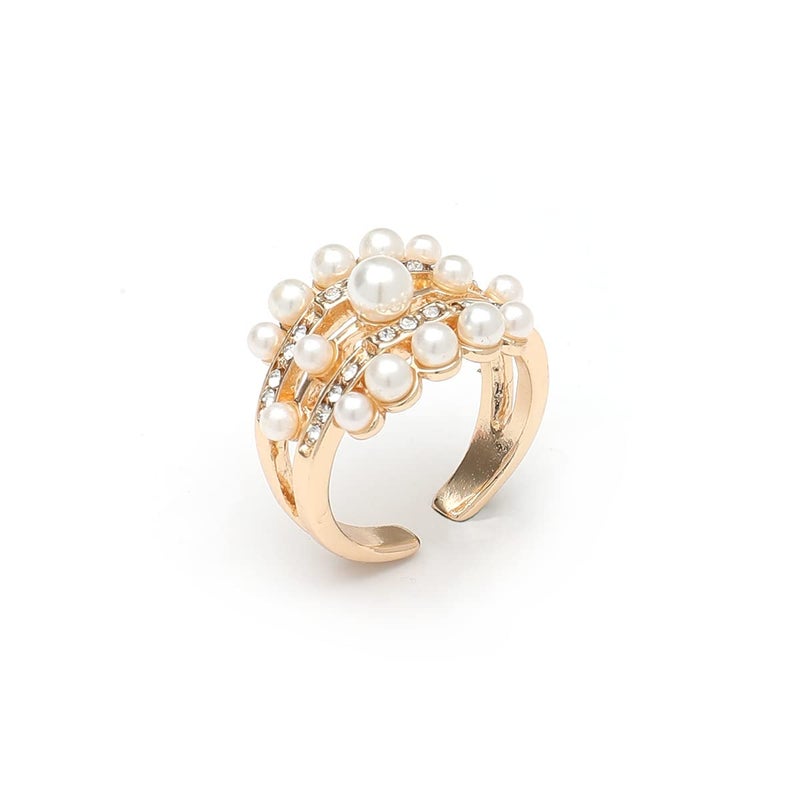 Cicod Vintage Pearl Ring Stacking Pearl Cluster Rings Adjustable Open Full Finger Ring Trendy Personality Pearls Statement Prom Jewelry for Women - Image 5