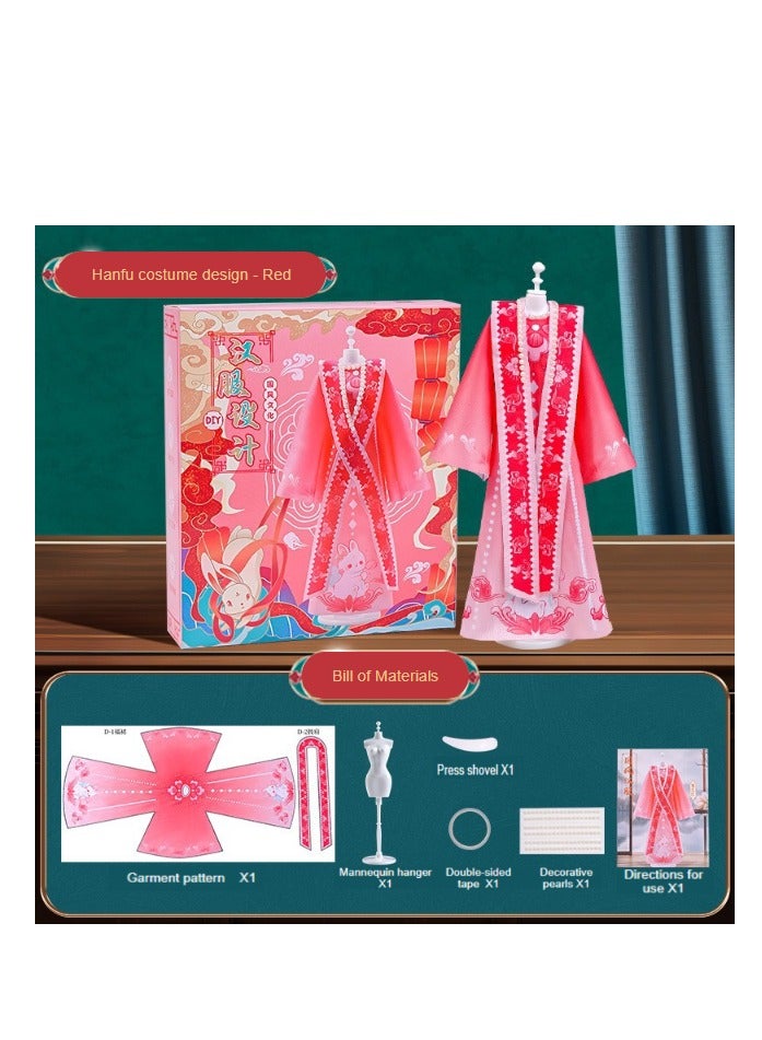 general China Hanfu Dress-up Doll Clothing Designer Handmade DIY Material Kit Birthday Gift for Girls Hanfu Design - Purple Chinese Traditional Formal Clothing Toy Educational Cuteness Trendy New Fashion Popular Beautiful Festival Children's Character Creative Classical Traditional - Red (can make 1 set of skirt) - Image 1