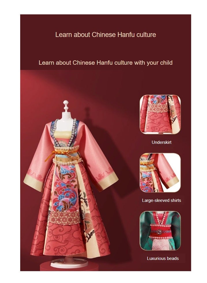 general China Hanfu Dress-up Doll Clothing Designer Handmade DIY Material Kit Birthday Gift for Girls Hanfu Design - Purple Chinese Traditional Formal Clothing Toy Educational Cuteness Trendy New Fashion Popular Beautiful Festival Children's Character Creative Classical Traditional - Red (can make 1 set of skirt) - Image 2