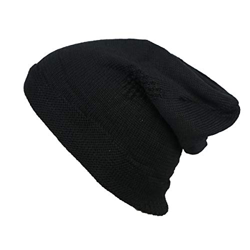 iSWEVEN Mens Womens Hat Beanie Cap, Unisex Winter Warm Knitted Hats, Fleece Lining Slouch Skull Beanies Caps for Men Women (4085A, Black) - Image 2