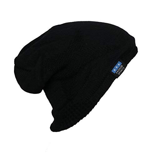 iSWEVEN Mens Womens Hat Beanie Cap, Unisex Winter Warm Knitted Hats, Fleece Lining Slouch Skull Beanies Caps for Men Women (4085A, Black) - Image 3