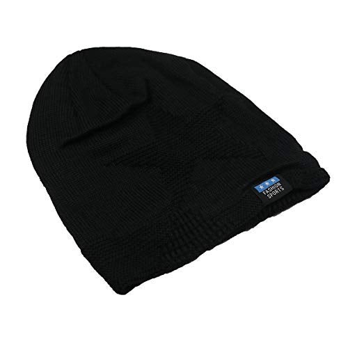 iSWEVEN Mens Womens Hat Beanie Cap, Unisex Winter Warm Knitted Hats, Fleece Lining Slouch Skull Beanies Caps for Men Women (4085A, Black) - Image 4