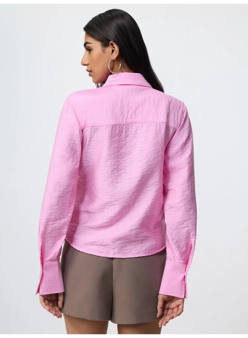 The Souled Store  The Souled Store Buckle Shirt: Women and Girls Full Sleeves Spread Collar Light Pink Solid Viscose Nylon Blend Relaxed Fit Crinkled Texture Adjustable Side Buckles Casual Winter Shirt  | Best Price UAE