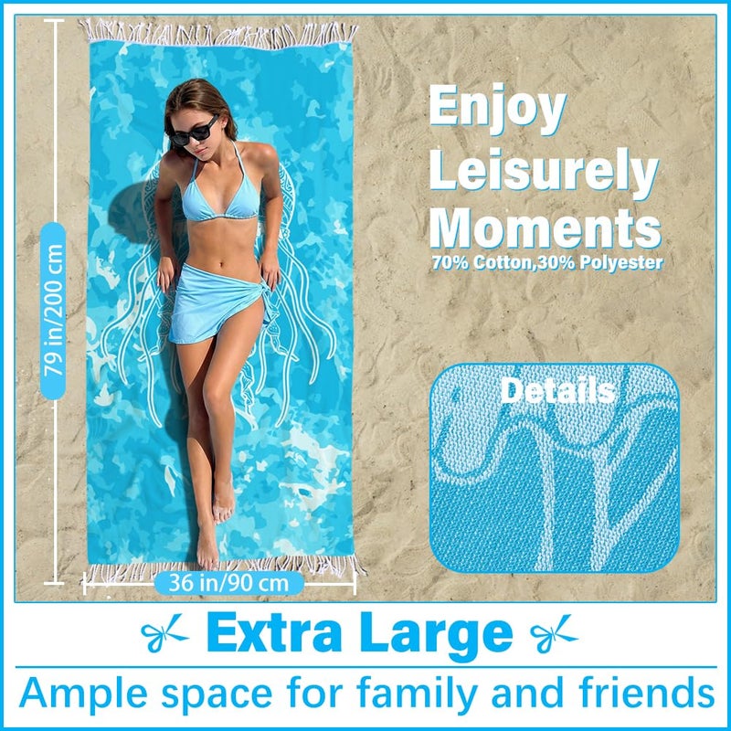 Vikumond Thin Turkish Beach Towel Lightweight Soft Cotton Extra Large XL Oversized Sand Free Sandproof Absorbent Quick Dry Towels Cloud Bath Pool Travel Compact Essentials Accessories for Adult Gifts - Image 2
