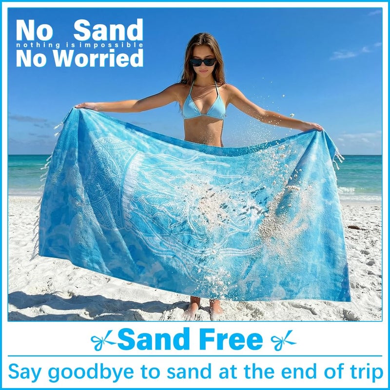 Vikumond Thin Turkish Beach Towel Lightweight Soft Cotton Extra Large XL Oversized Sand Free Sandproof Absorbent Quick Dry Towels Cloud Bath Pool Travel Compact Essentials Accessories for Adult Gifts - Image 3