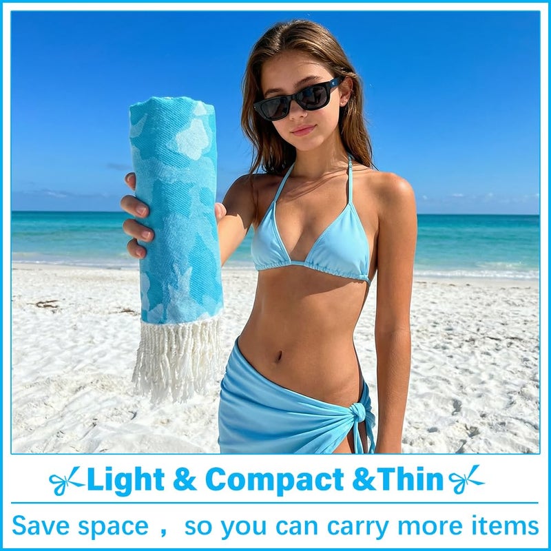 Vikumond Thin Turkish Beach Towel Lightweight Soft Cotton Extra Large XL Oversized Sand Free Sandproof Absorbent Quick Dry Towels Cloud Bath Pool Travel Compact Essentials Accessories for Adult Gifts - Image 4