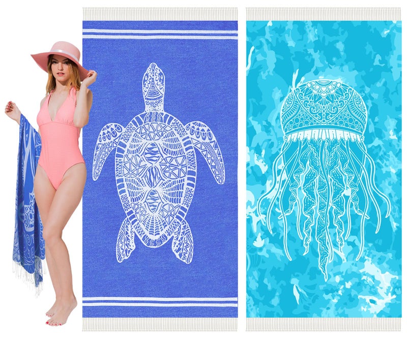 Vikumond Thin Turkish Beach Towel Lightweight Soft Cotton Extra Large XL Oversized Sand Free Sandproof Absorbent Quick Dry Towels Cloud Bath Pool Travel Compact Essentials Accessories for Adult Gifts - Image 1
