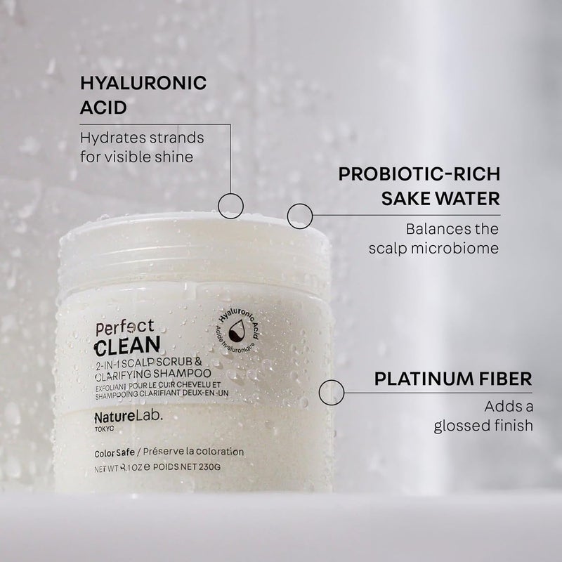NatureLab. TOKYO NatureLab.TOKYO Perfect Clean Scalp Scrub & Clarifying Shampoo - Exfoliating Sugar Crystals, Probiotic Sake Water, Hyaluronic Acid - 2-in-1 Deep Scalp Cleanser for Shine & Hydration, 8.1 oz, Original - Image 3