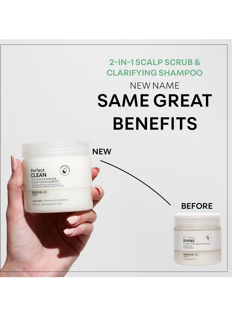 NATURELAB. TOKYO Perfect Clean Clarifying Scalp Scrub: 2-in-1 Shampoo and Scalp Scrub Hair Treatment to Clarify and Remove Product Buildup for Immense Shine I 8.1 OZ / 230G