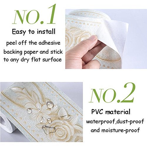 La La Pet Creation Core 4.2x196.8 Waterproof Wallpaper Border 3D Pattern Wall Decor Removable Self Adhesive Kitchen Bathroom Tiles Sticker, Rose Yellow - Image 5