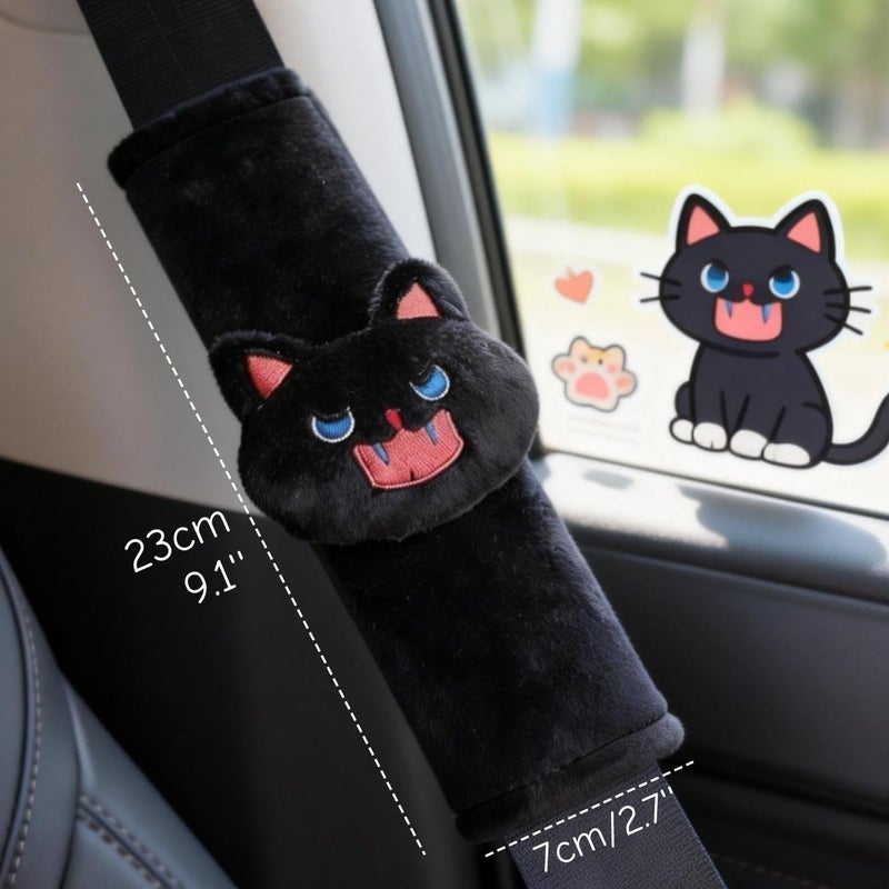 Zigihos 2 PCS Seat Belt Cover Pad, Cute Kawaii Animal Cat Seatbelt Covers for Kids, Soft Seatbelt Cushion, Car Seat Strap Pads (Black) - Image 2