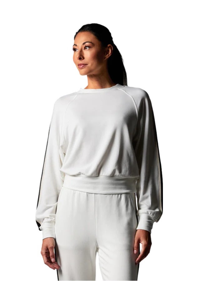 TAVI EASE CREW STRIPE SWEATSHIRT COCONUT EBONY - Image 1