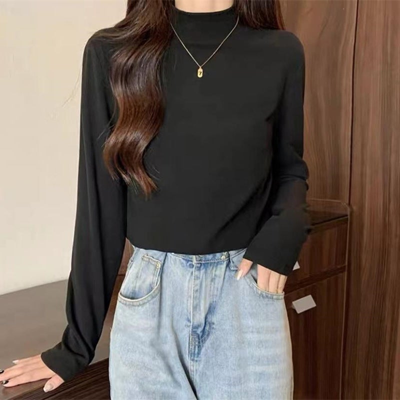 Super Popular Long-Sleeved T-Shirt For Women In Style With Pure Color Ins Bottoming Shirt Korean Style German Velvet Slim Fit Versatile Top Trbottomy - Image 5