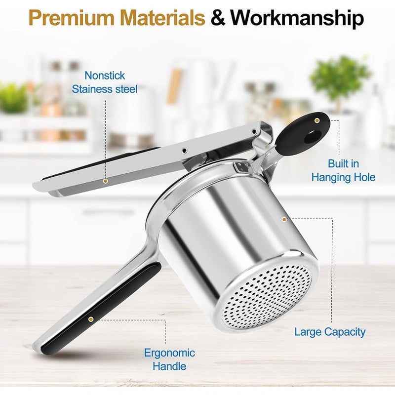 AHFLRITO Potato ricer, Heavy Duty Ricer for Mashed Potatoes, Large Mashed Potato Ricer Stainless Steel with Ergonomic Handle, Efficiently Mashed Potato Masher for Mashed Potatoes - Image 2