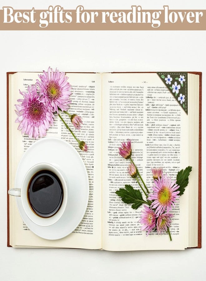 Panelee 12 Leather Corner Bookmark Book Club Gifts for Women Accessories for Reading Books Lover Cute Book Reading Gifts Lovers Floral Print Triangle Bookmark(Flower) - Image 2