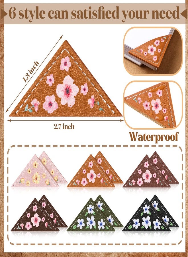 Panelee 12 Leather Corner Bookmark Book Club Gifts for Women Accessories for Reading Books Lover Cute Book Reading Gifts Lovers Floral Print Triangle Bookmark(Flower) - Image 3