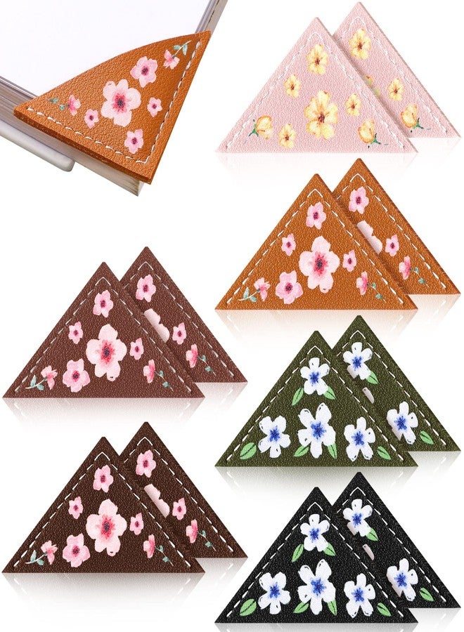 Panelee 12 Leather Corner Bookmark Book Club Gifts for Women Accessories for Reading Books Lover Cute Book Reading Gifts Lovers Floral Print Triangle Bookmark(Flower) - Image 1