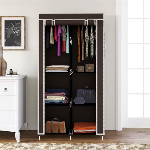 GTC Wardrobe with Plastic Frame | Portable Closet with 6 Shelves & Side Pockets | Non Woven Cover | Ideal for Clothes, Shoes & Accessories (Brown) 26x13x61.4Inch (8800-3) - Image 2