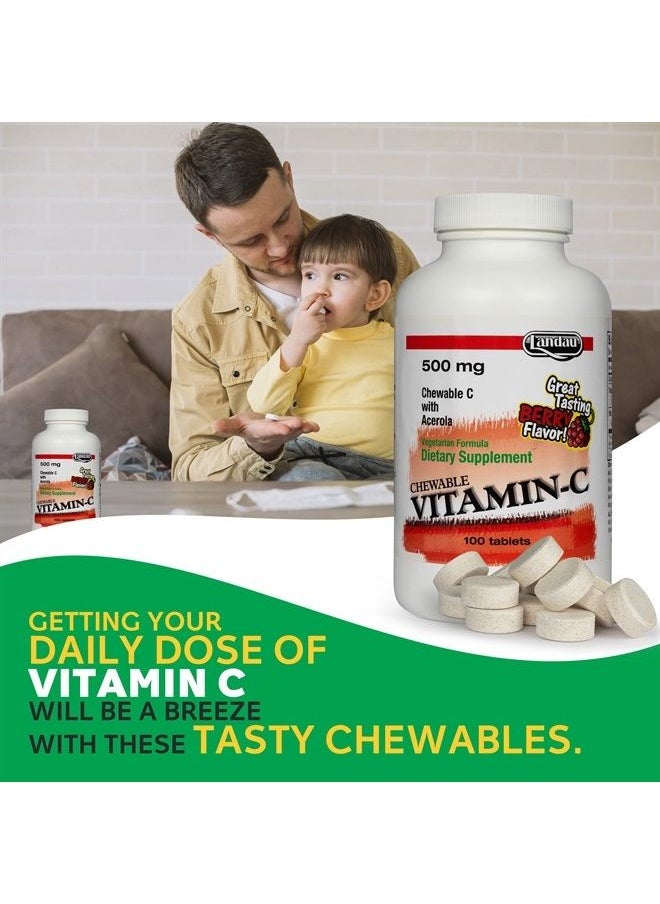 Landau - 500mg Chewable Vitamin C Candy for Kids & Adults – Easy-to-Take Vitamin C Supplement with Acerola – Kosher & Made in The USA – Great Tasting Berry Flavor, 100 Tablets - Image 1