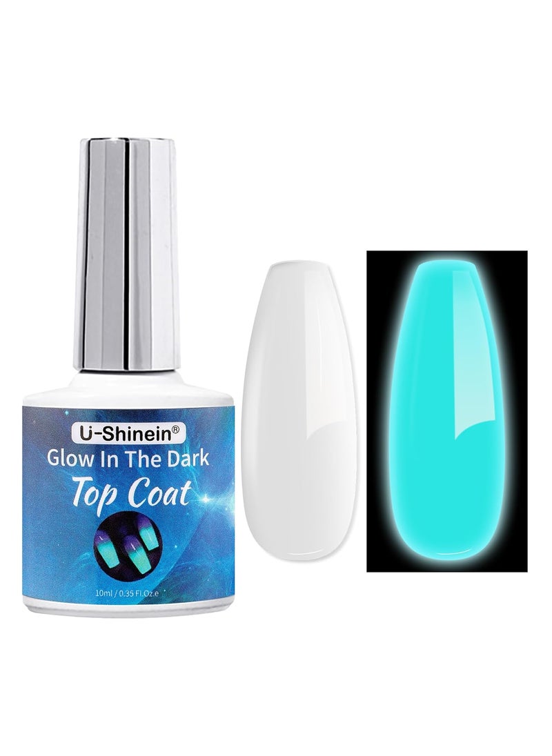 U-Shinein Glow In The Dark Gel, Glow in Dark Gel Polish, No Wipe Long-lasting Luminous Blue Nail Gel Top Coat, Transparent Glow Gel, UV LED Needed Perfect with Any Colors, Halloween Nail Gel 