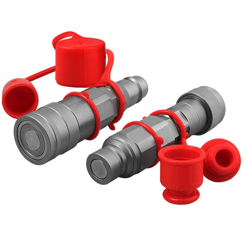 Flat Face ISO 16028 to Ag ISO 5675 Pioneer Style Hydraulic Quick Connect Coupler Adapter Set WDust Caps