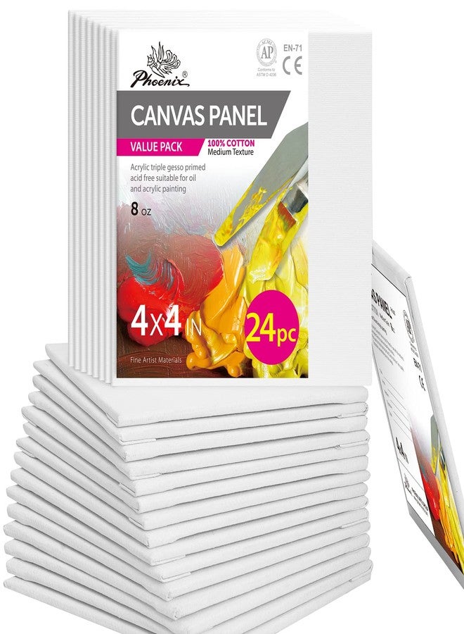 PHOENIX Small Painting Canvas Panels 4x4 Inch, 24 Bulk Pack - 8 Oz Triple Primed 100% Cotton Acid Free Square Canvas Boards for Painting, White Blank Flat Canvas Boards for Acrylic, Oil Paints - Image 1
