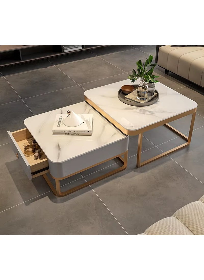 DubaiGallery - Round Coffee Table Nesting Coffee Table Coffee Tables 2 Round Nesting Table Set Circle Coffee Table with Storage Open Shelf for Living Room Modern Minimalist Style Furniture Side End Table of Stable - Image 1