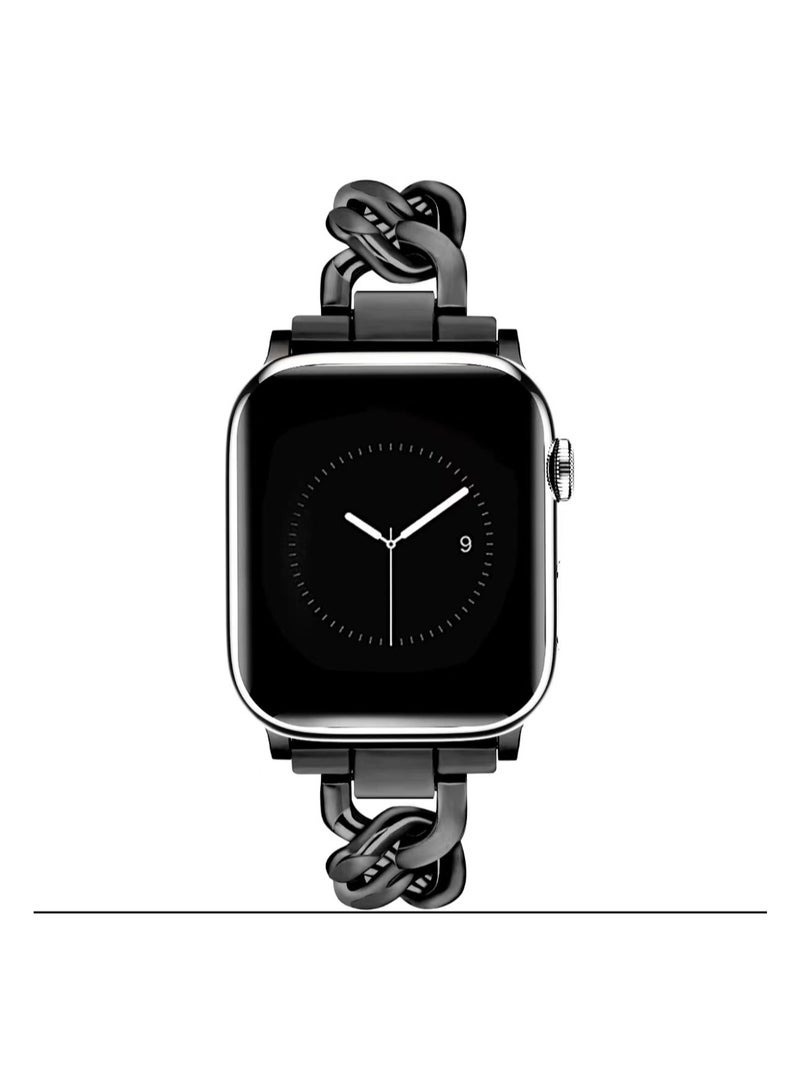 Black Chain 42/44/45/49mm Universal Compatible With Apple Watch, Suitable For Men And Women, Metal Denim Chain Watch Strap Wristband Compatible With Iwatch Series