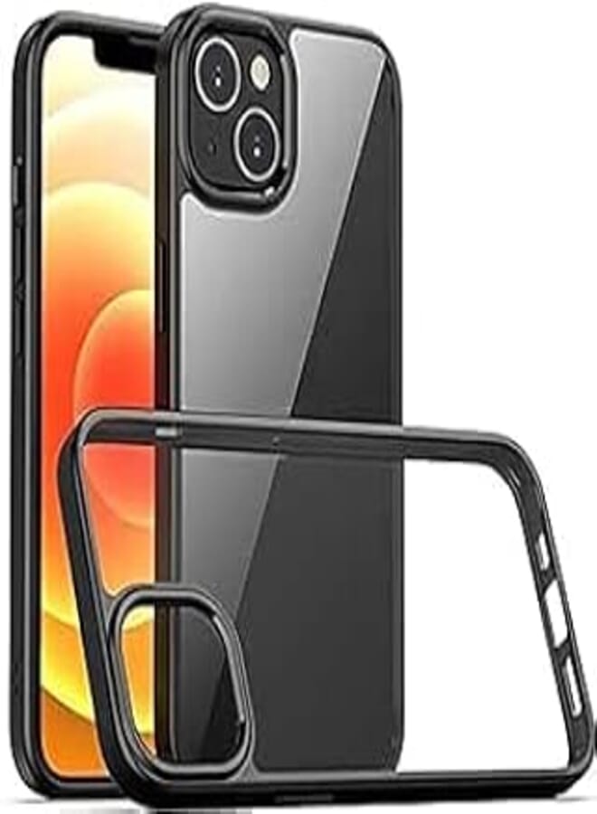 Magic Mask Q Series Clear Case Compatible Case Shockproof Hard PC +Soft Silicone [Not Yellowing] Transparent Protective Slim Hard Back Cover with Silicone Frame for (Black, IPHONE 13 MINI) 