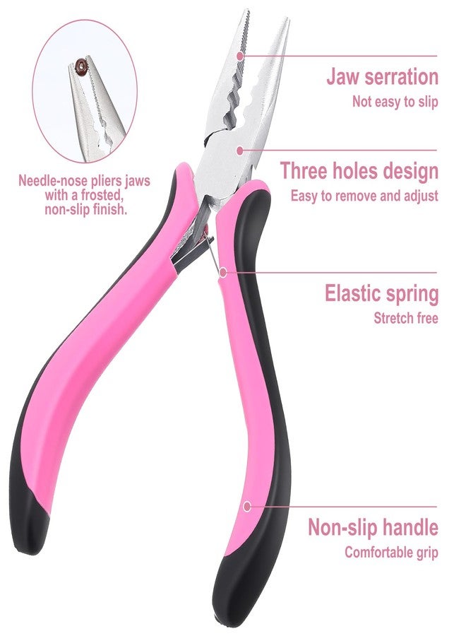 Xyembu Hair Extension Pliers with 2 Crochet Hook 3-Hole Microlinks Hair Extensions Kit Mini Hairs Extension Tool Beads Hairs Extensions Threader Pulling Hook Pliers for Micro and Nano Ring (Pink) - Image 4