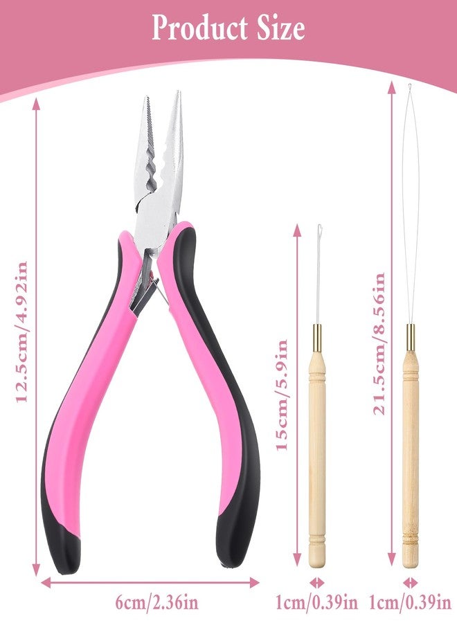 Xyembu Hair Extension Pliers with 2 Crochet Hook 3-Hole Microlinks Hair Extensions Kit Mini Hairs Extension Tool Beads Hairs Extensions Threader Pulling Hook Pliers for Micro and Nano Ring (Pink) - Image 2