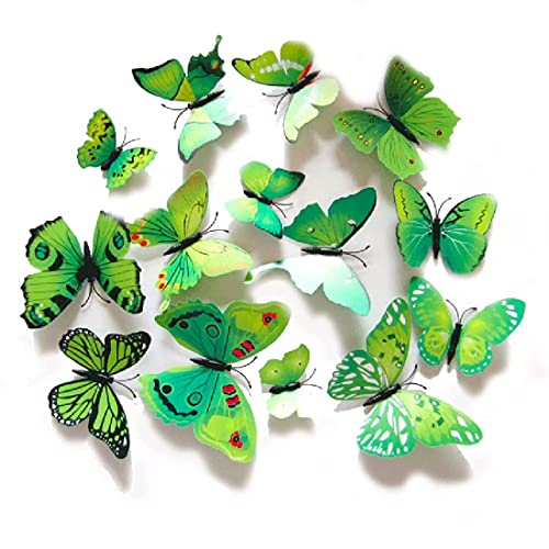 Xtore 12Pcs 3D Home Decor Butterfly | Beautiful Decor Item | Comes with Sticking Pad (Flora Green, Pack of 12), Plastic, Reusable - Image 5