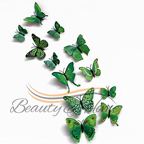 Xtore 12Pcs 3D Home Decor Butterfly | Beautiful Decor Item | Comes with Sticking Pad (Flora Green, Pack of 12), Plastic, Reusable - Image 4