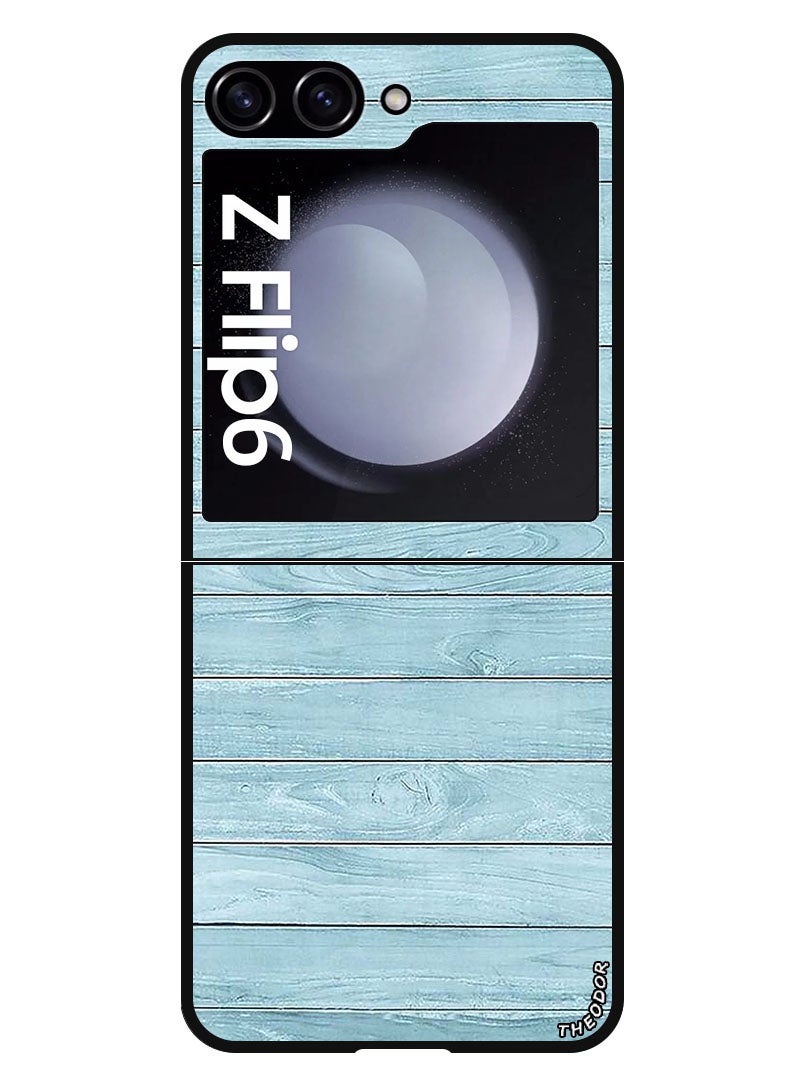 Theodor Protective Case Anti Scratch Shock Proof Bumper Cover For Samsung Galaxy Z Flip 6 Light Blue Wood - Image 1