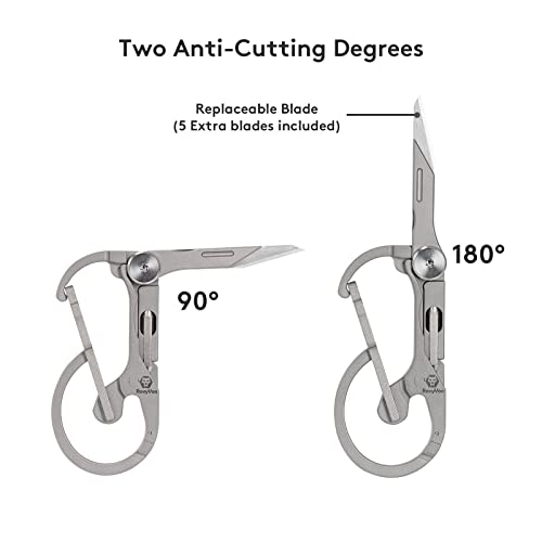 RovyVon U4 Pro+ Plus Titanium Carabiner Keychain Knife, EDC Multitool Pocket Clip with Replaceable Sharp Blade, Dual-bit Screwdriver and Ruler, Emergencies/Office - Image 2
