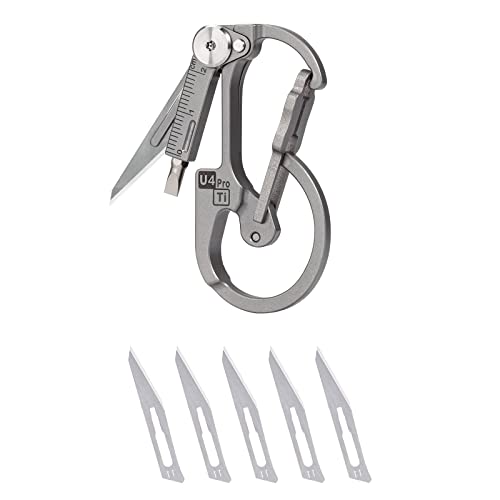 RovyVon U4 Pro+ Plus Titanium Carabiner Keychain Knife, EDC Multitool Pocket Clip with Replaceable Sharp Blade, Dual-bit Screwdriver and Ruler, Emergencies/Office - Image 1