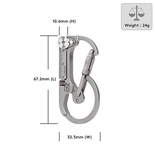 RovyVon U4 Pro+ Plus Titanium Carabiner Keychain Knife, EDC Multitool Pocket Clip with Replaceable Sharp Blade, Dual-bit Screwdriver and Ruler, Emergencies/Office - Image 3