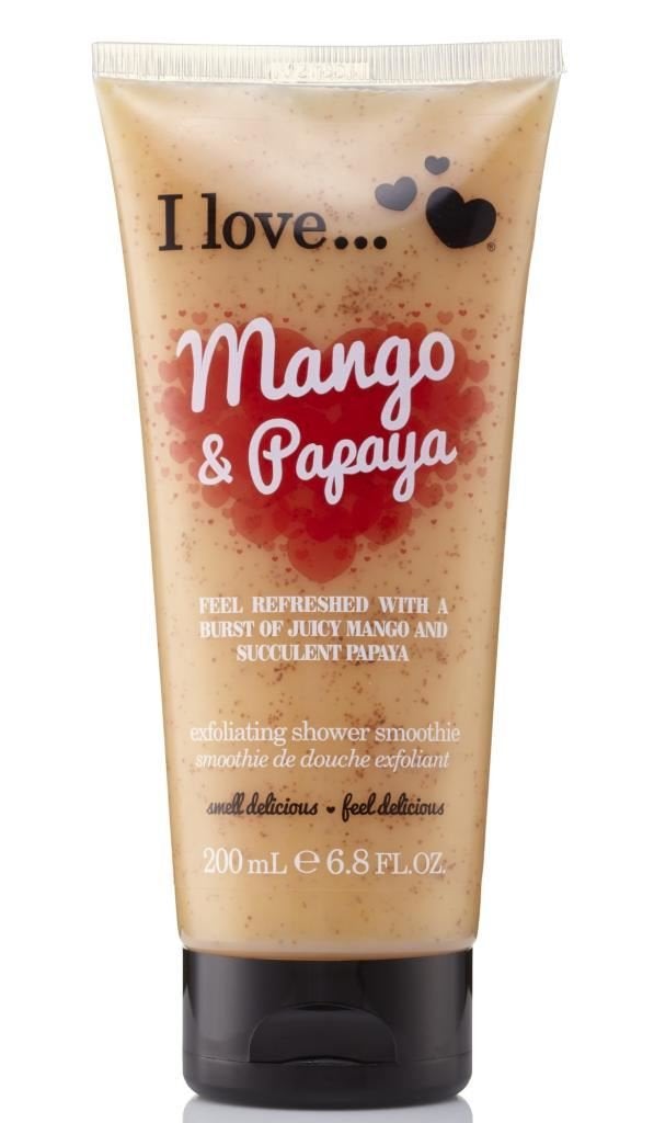 I LOVE Mango and Papaya Exfoliating Shower Smoothie Exfoliating Body Scrub and Body Wash Cleanse and Soften Skin Tropical Mango Scent 68 oz