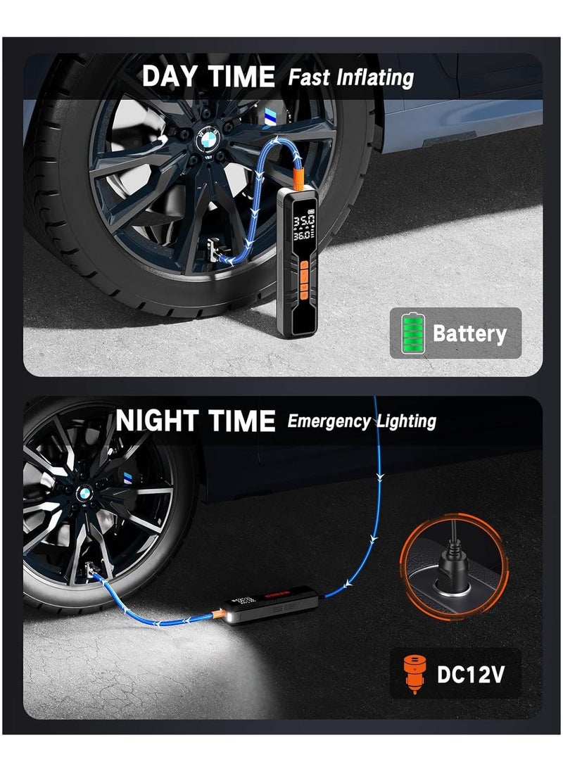 NIBEMINENT Tire Inflator Portable Air Compressor 6000mAh, 4X Fast Electric Tire Pump, Air Pump for Car Tires with Digital Pressure Gauge/LED Light/Power Bank, Bike, Motorcycle, Ball, Car Accessories  - Image 4