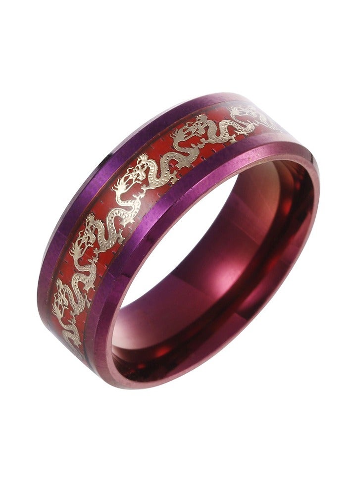 KUYING Inlaid Dragon And Phoenix Pattern Purple Titanium Steel Nine Purple Fire Ring 