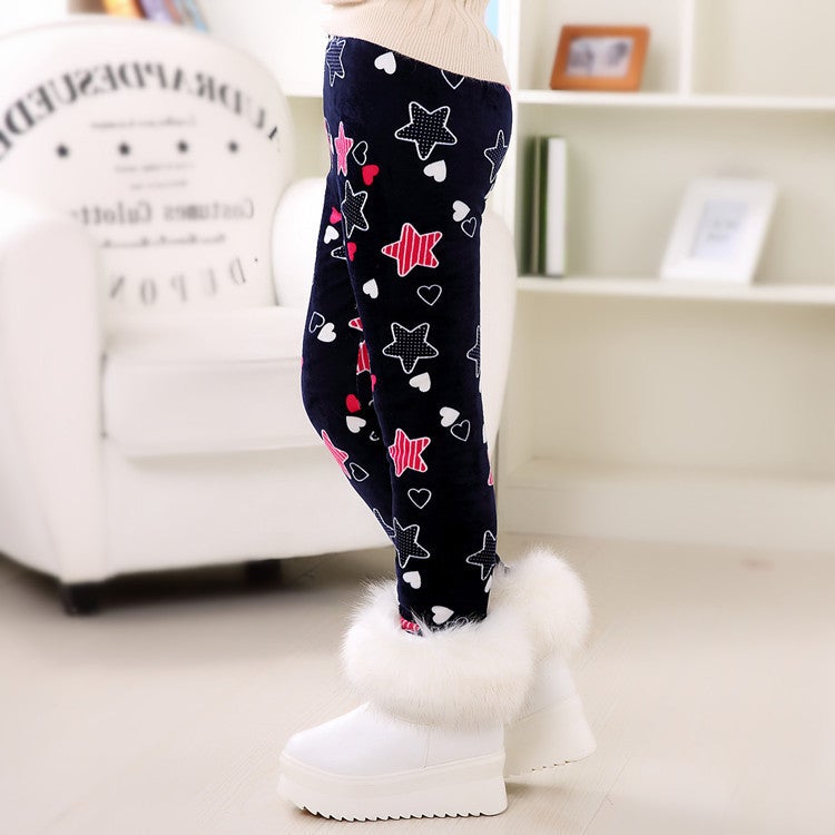 Super Soft Thickened Middle And Small Children Girls' Leggings Pencil Trousers Baby Casual Fleece-Lined Stickler Trousers - Image 4