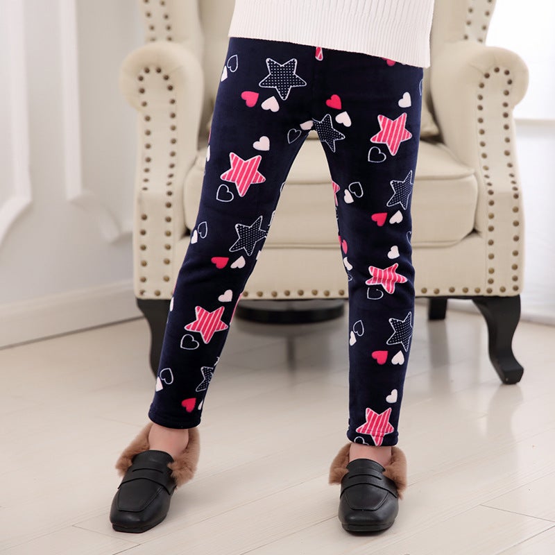 Super Soft Thickened Middle And Small Children Girls' Leggings Pencil Trousers Baby Casual Fleece-Lined Stickler Trousers - Image 5